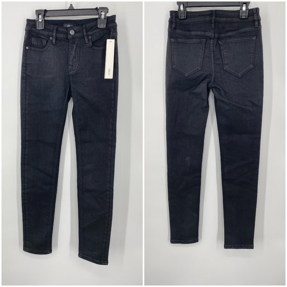 Aqua NWT Bloomingdale's Coated Jackie MId Rise Skinny Jeans Zip Fly Black New - Picture 2 of 9